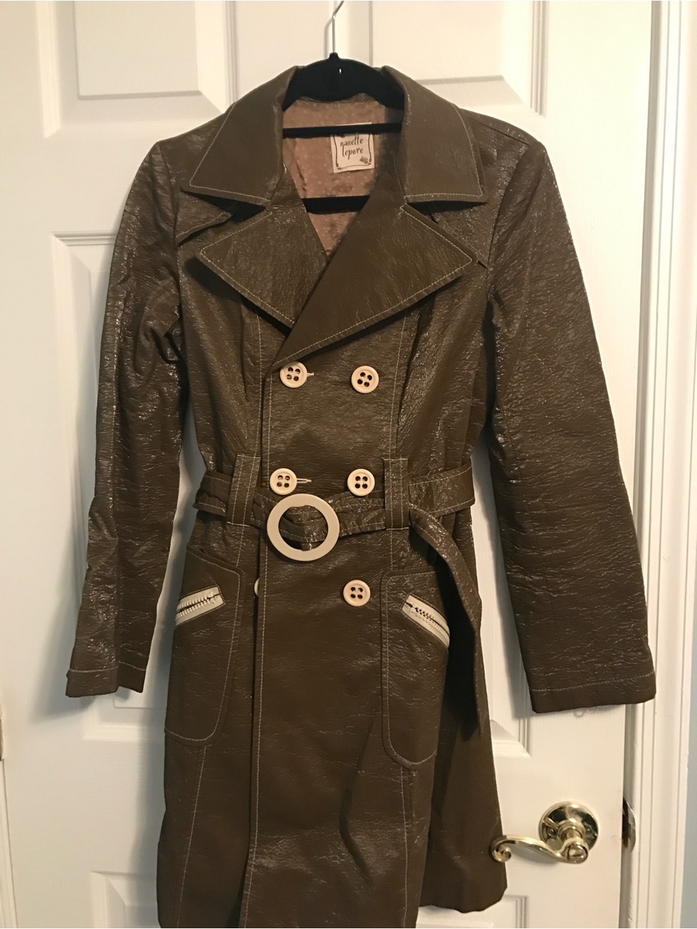 Nanette Lepore Olive Double-Breasted Trench Coat with Belt